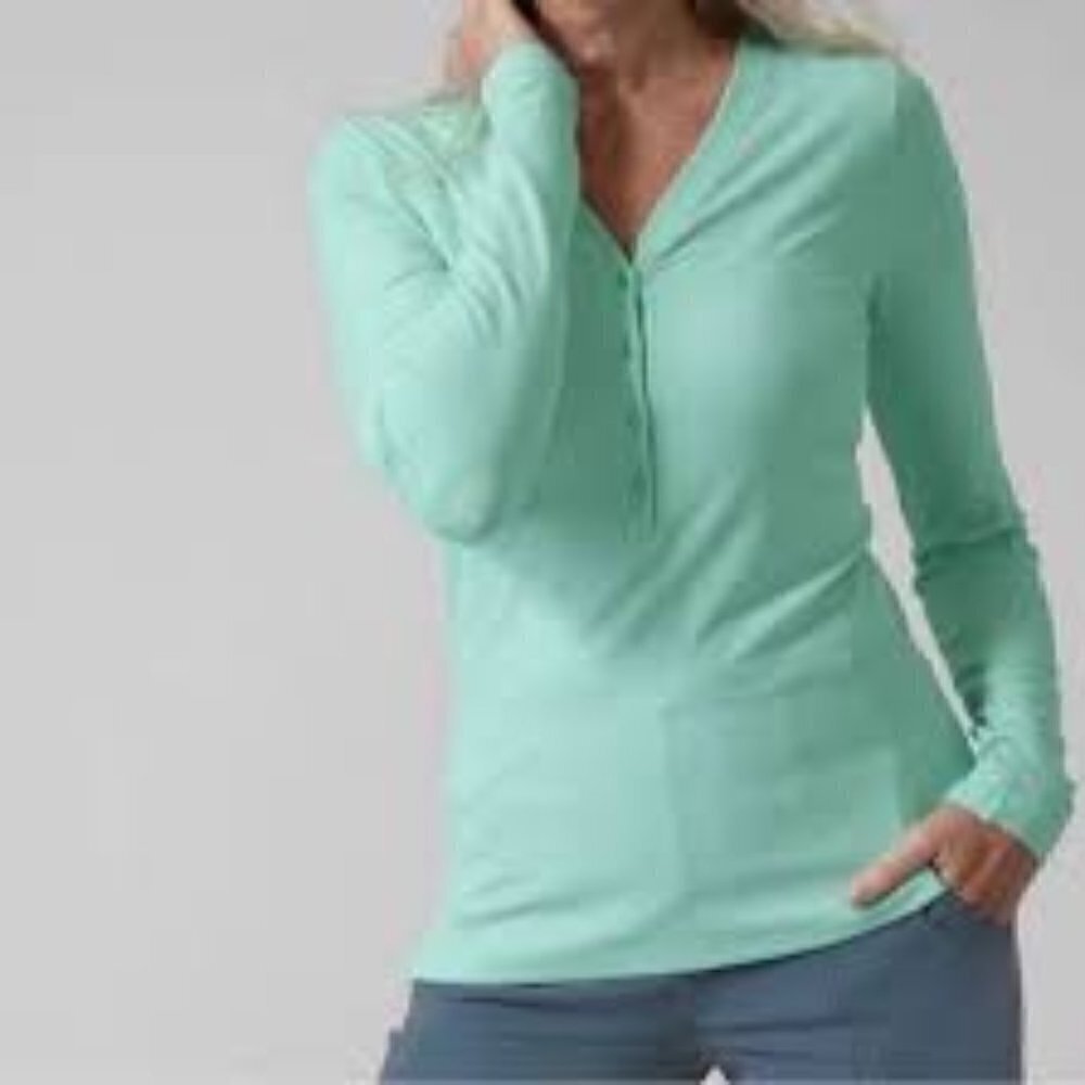 Athleta Uptempo Light Green Long Sleeve Ribbed Henley Top Women's size XS - NEW